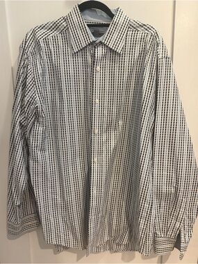 Johnston & Murphy Navy, Light Blue, and White Checked Dress Shirt